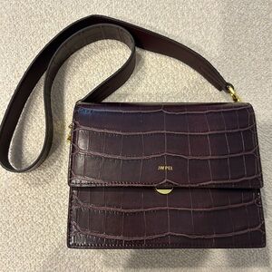 JW PEI Dark Burgundy Mini Flap Croc-Embossed Crossbody Bag